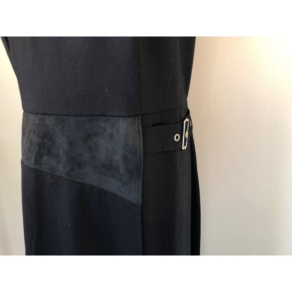 NWT Calvin Klein Sleeveless Black Sheath Dress w/Faux Suede Waist & Buckle 14W - Picture 2 of 11